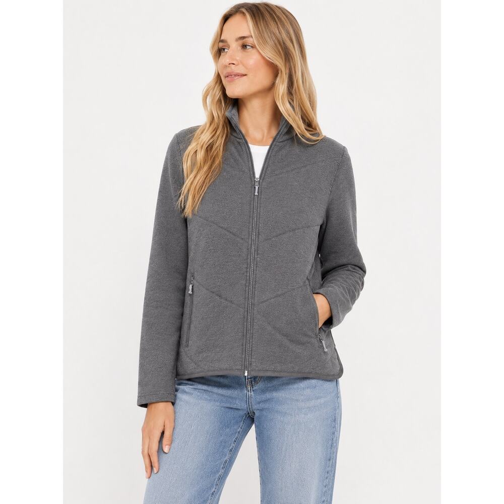 Three Dots Gray Quilted Chevron Knit Zip Jacket – Women’s Small – NWT